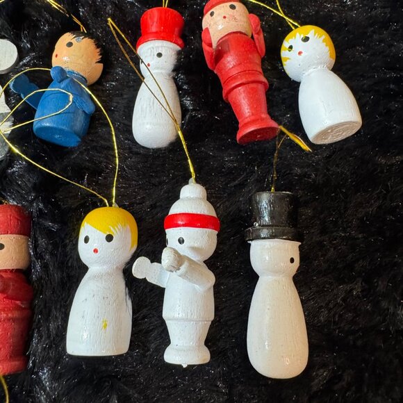 Vintage Wooden Christmas Ornaments Set Of 33 Handcrafted Holiday Decore - Picture 2 of 6